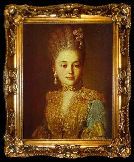framed  Fyodor Rokotov Portrait of an Unknown Woman in a Blue Dress with Yellow Trimmings, ta009-2